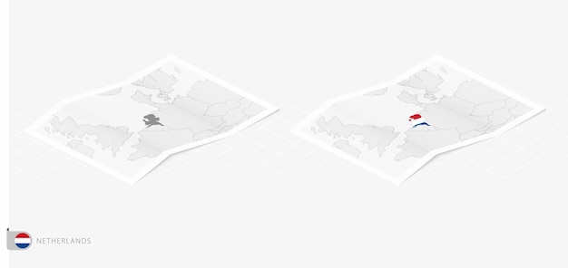 Set of two realistic map of Chile with shadow The flag and map of Chile in isometric style