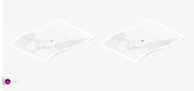 Set of two realistic map of Haiti with shadow The flag and map of Haiti in isometric style