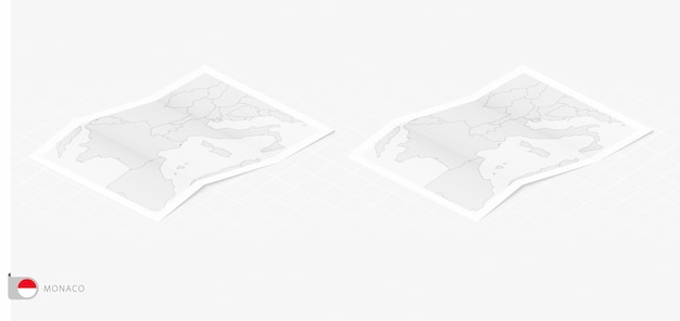 Vector set of two realistic map of monaco with shadow the flag and map of monaco in isometric style