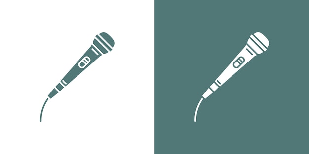 Vector set of two simple flooded with color microphone icons. in green and white variation.