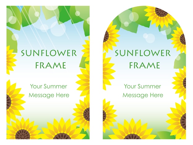 Vector set of two sunflower frames, vector illustration