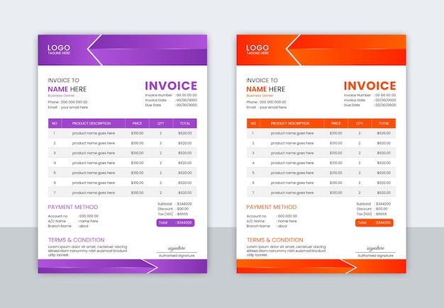 A set of two templates for invoice