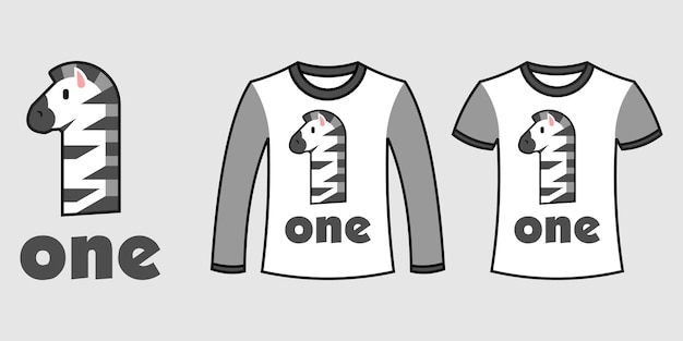 Set of two types of clothes with number one zebra shape on t-shirts free vector