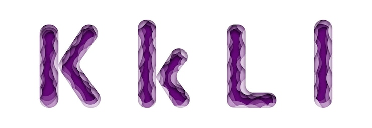 Vector set of two uppercase and lowercase english letters  cut cardboard voluminous with shadow k l