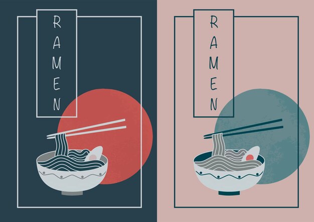 Set di due poster di ramen giapponesi vettoriali.