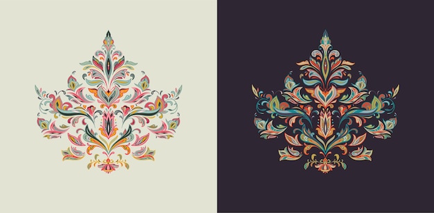 Vector set of two vector oriental motifs in light and dark color variations