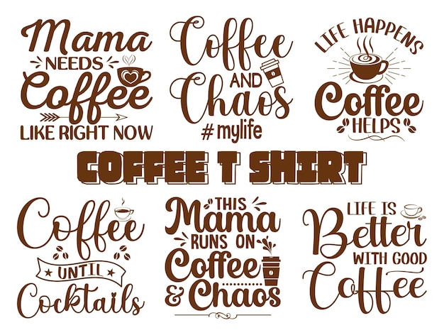 Vettore set di citazioni di caffè tipografia per tazza e t-shirt