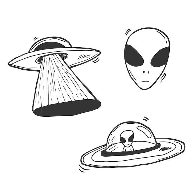 Vettore set di ufo disegno schizzo illustrazione vettoriale concetto spaziale