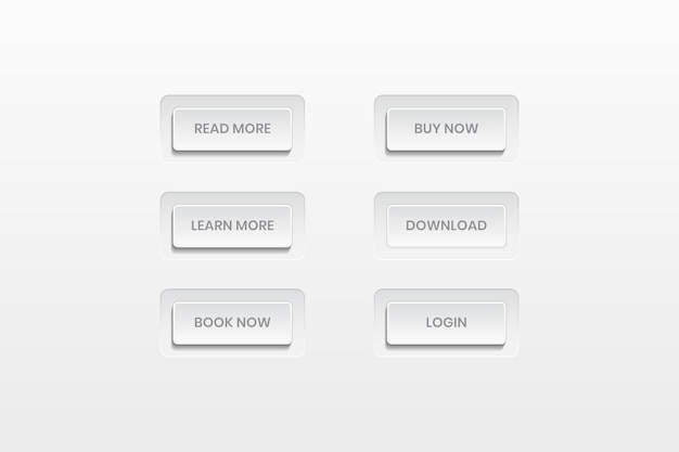 Vector set of ui buttons. white soft ui button with shadow