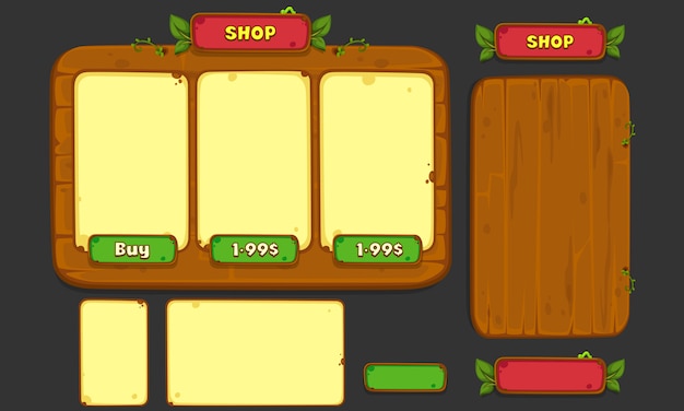 Set of ui elements for 2d games and apps, jungle game ui part 3