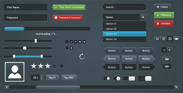 Set ui elements for web site vector user interface