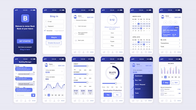 Set of UI, UX, GUI screens Banking app flat template