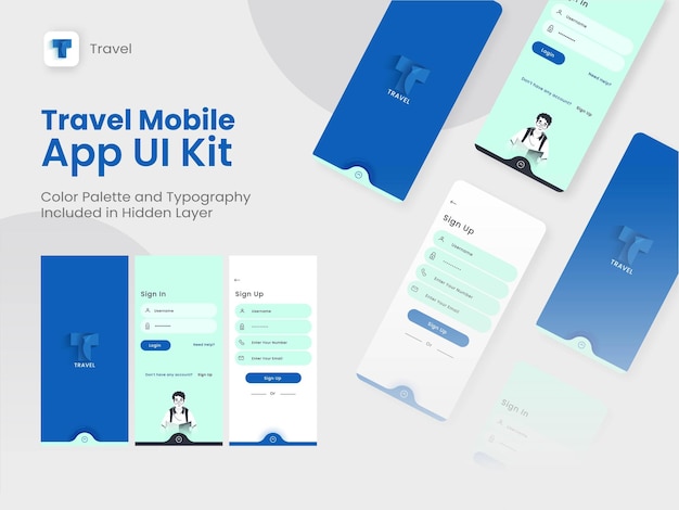 Set of ui ux gui screens travel app including like as sign in sign up for mobile application or responsive website