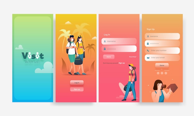 Vector set of ui, ux, gui screens visit app such as login