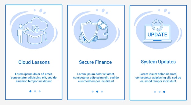 Vector a set of ui and ux interfaces the topic is cloud lessons secure finance and system updates