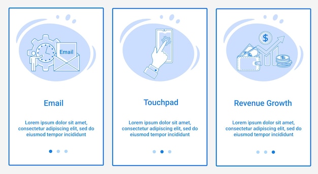 Un insieme di interfacce ui e ux per l'interfaccia utente oggetto email touchpad e revenue growth