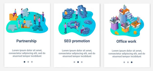 Un insieme di interfacce ui e ux per la promozione dell'interfaccia utentepartnershipceo e il lavoro d'ufficio
