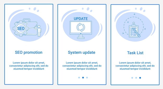 A set of ui and ux interfaces for the user interfacetopic seo promotion system update and task list