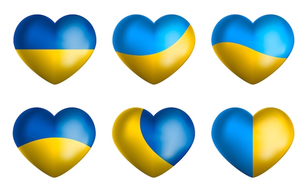 Набор иконок флага Украины в форме сердца Векторная иллюстрация
