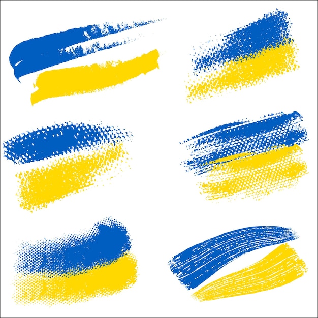 Set of ukranian hand drawn official flag blue and yellow strokes