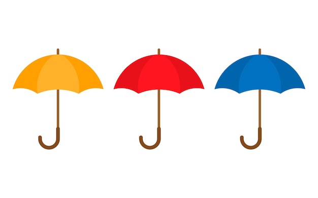 Набор плоской иконки зонтика на белом фоне