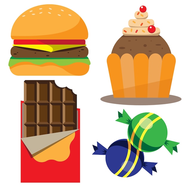 set of unhealthy food illustrations