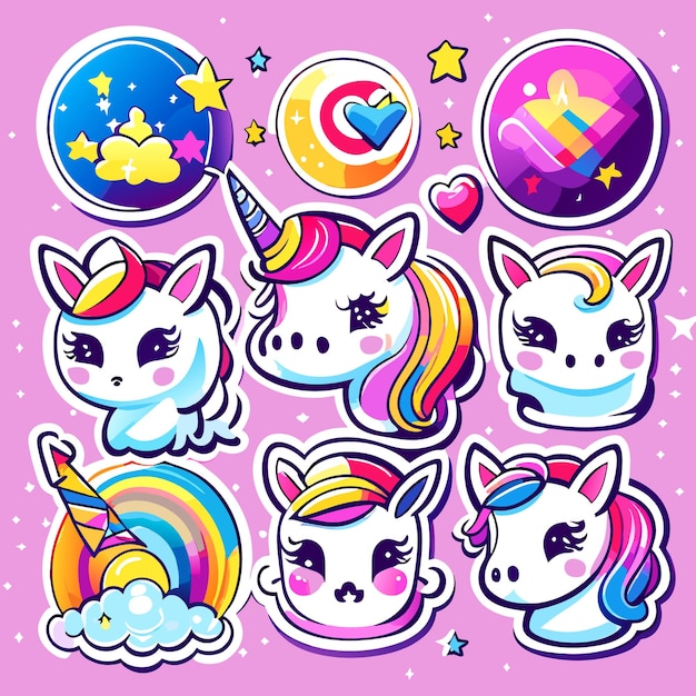 Set of unicorn stickers vector