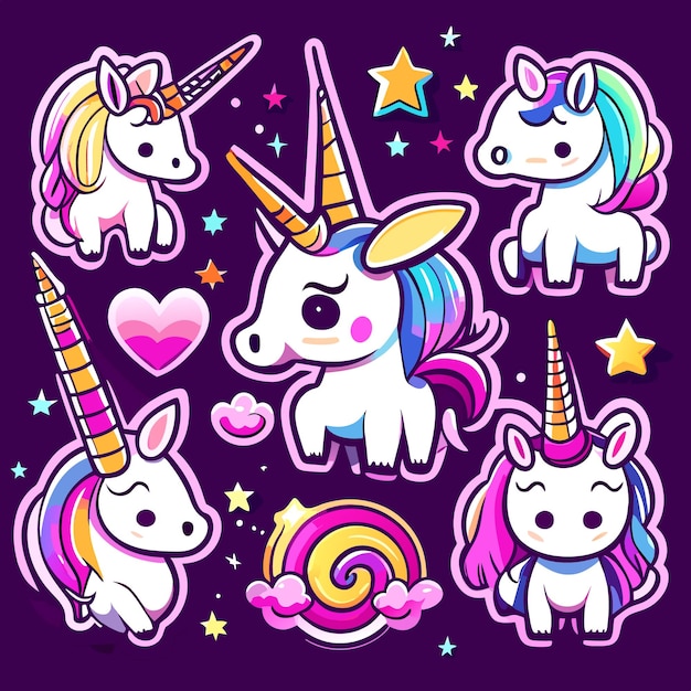 Vector set of unicorn stickers vector