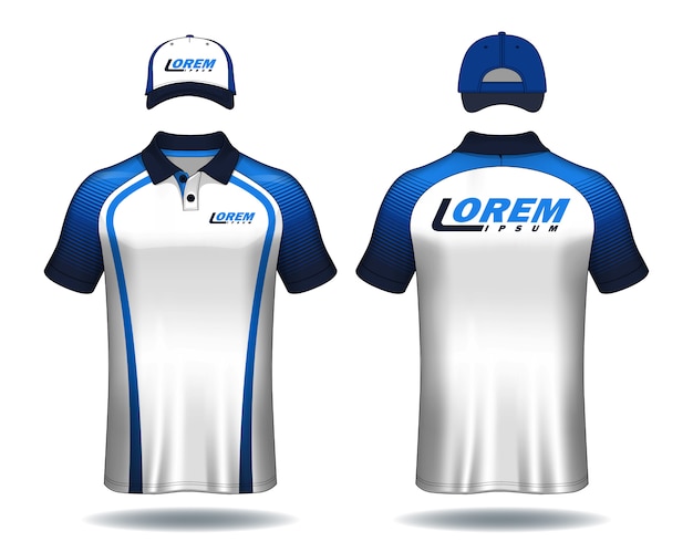 Set of uniform template polo shirts and caps.