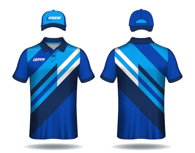 Set of uniform template polo shirts and caps.