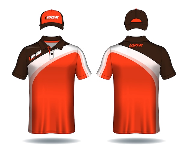 Set of uniform template polo shirts and caps.