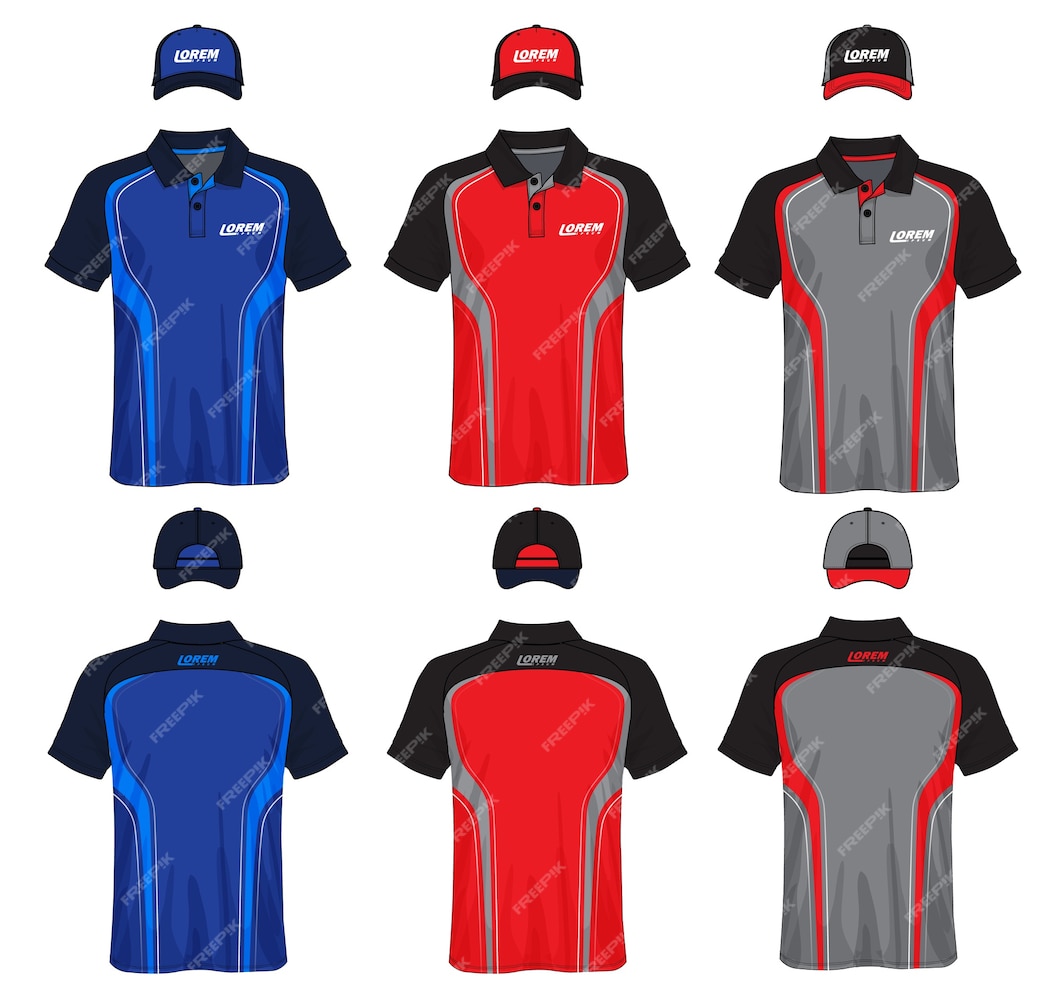 Premium Vector | Set of uniform template polo shirts and caps