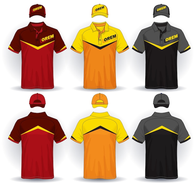 Set of uniform template, polo shirts and caps.