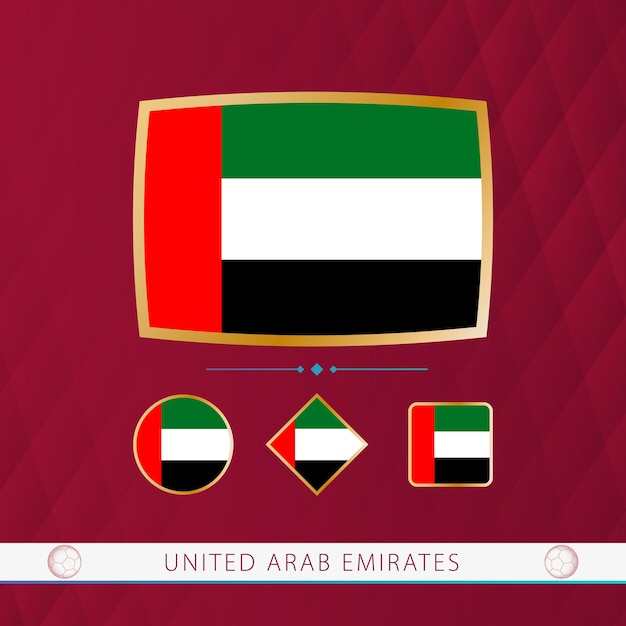 Vector set of united arab emirates flags with gold frame for use at sporting events