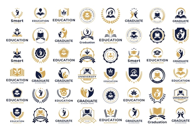 Vettore set di badge di progettazione del logo dell'accademia e della scuola dell'università modello di emblema dell'università