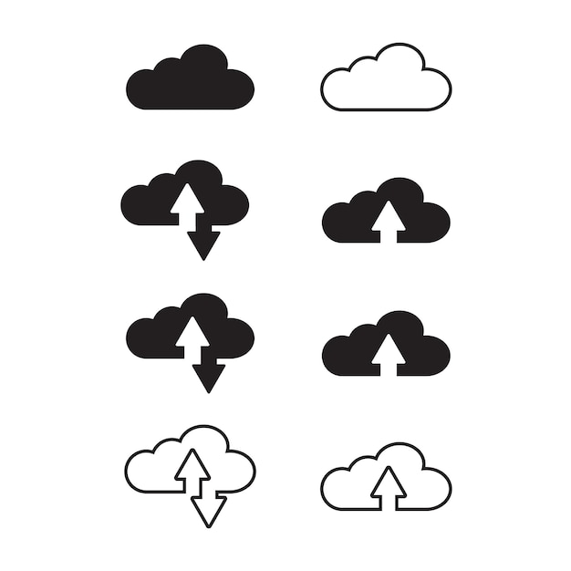 Set of upload and download cloud arrow vector symbols