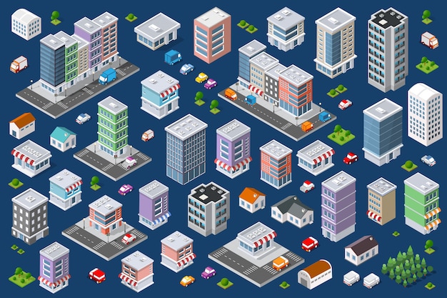 Vector set of urban flat buildings