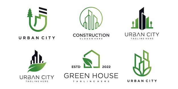 Imposta il logo urbano con il concetto di verde creativo vettore premium