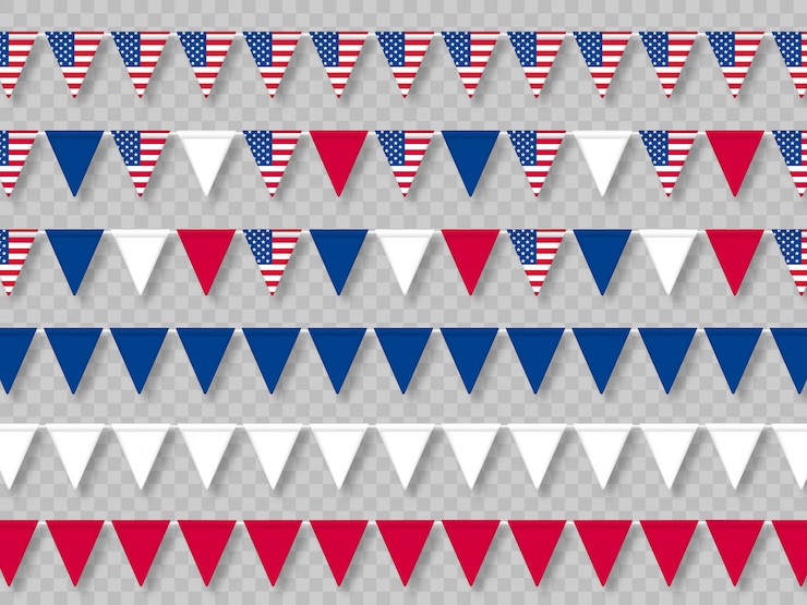 Vector set of usa bunting flags in traditional colors.