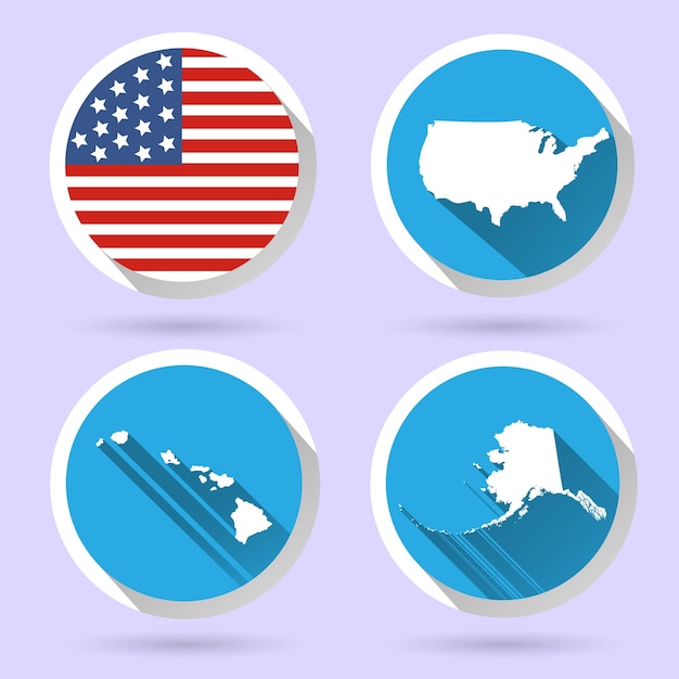 Set of usa country shape with flag