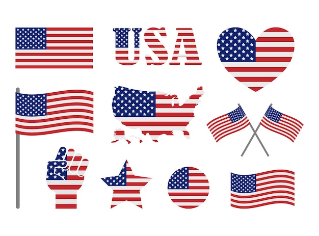 Set of usa flag elements