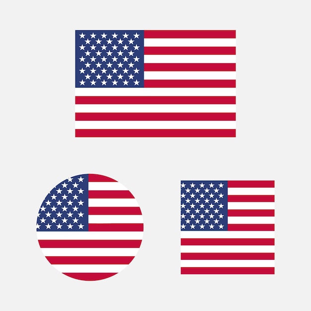 Set of USA flags in different shapes