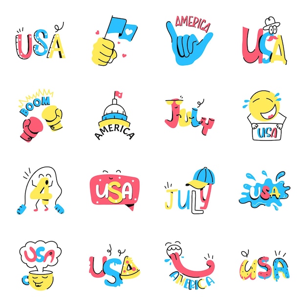 Set of USA Independence Celebrations Stickers