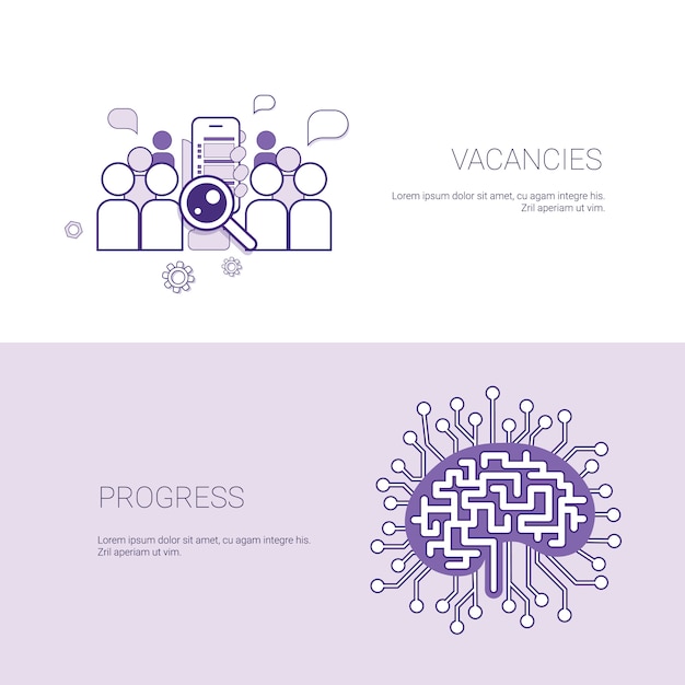 Set of vacancies and progress banners business concept template background with copy space