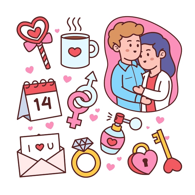 Set valentijnsdag doodle elementen