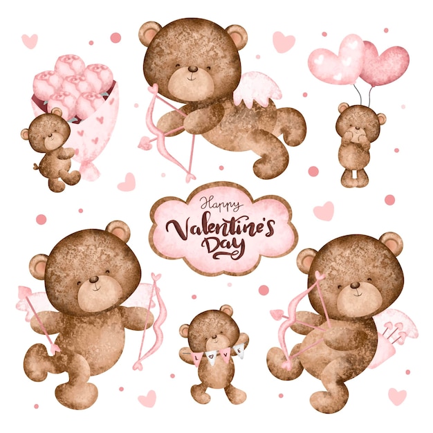 Set of valentine cupid bear