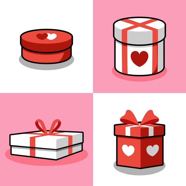 Vector set of valentine gift box isolated