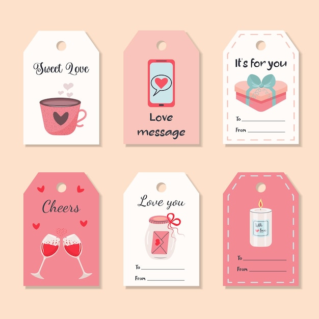 Vector set of valentine gift tags romantic labels with love quotes