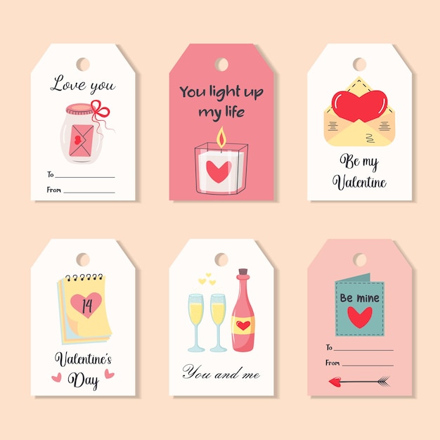set of valentine gift tags romantic labels with love quotes