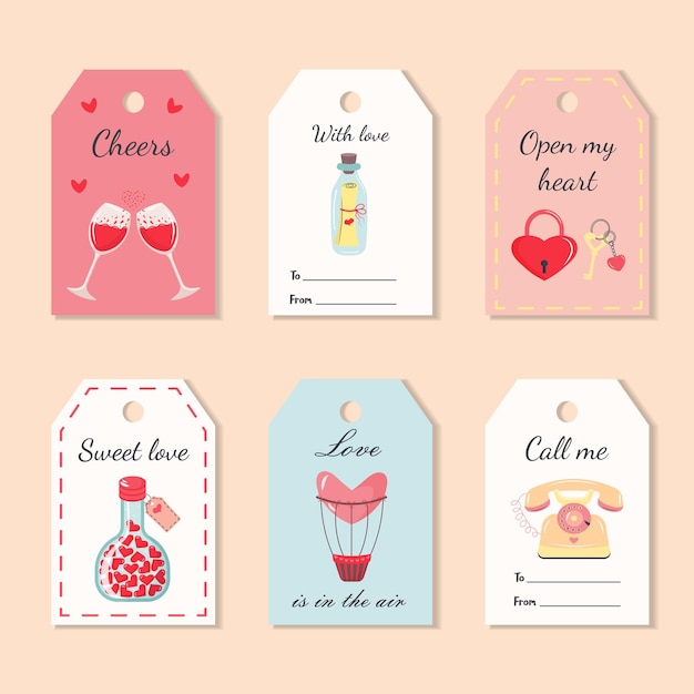 Set Valentine Gift Tags romantische etiketten met liefde citaten